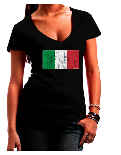 Italian Flag - Distressed Juniors V-Neck Dark T-Shirt by TooLoud-Womens V-Neck T-Shirts-TooLoud-Black-Juniors Fitted Small-Davson Sales