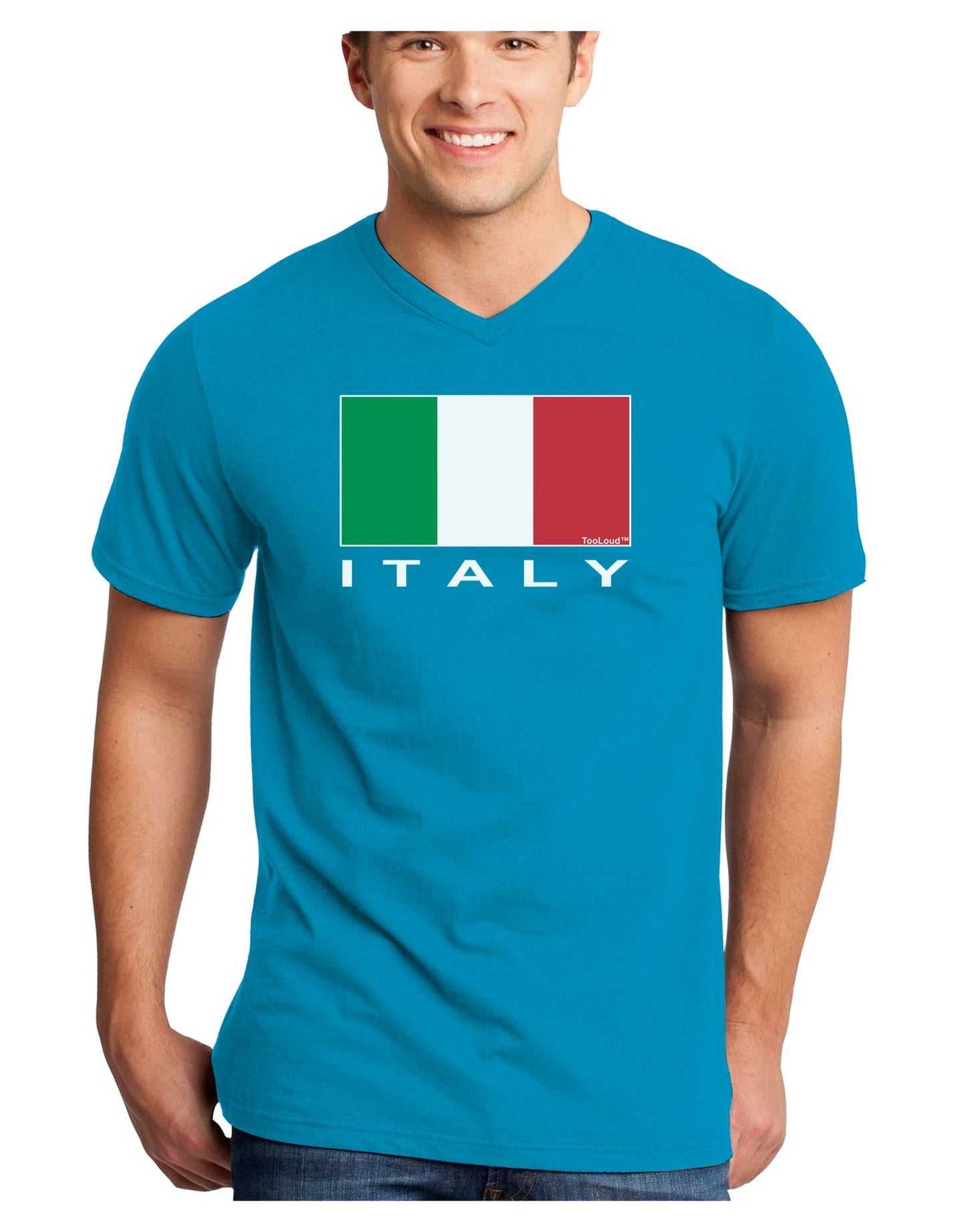 Italian Flag - Italy Text Adult Dark V-Neck T-Shirt by TooLoud-Mens V-Neck T-Shirt-TooLoud-Turquoise-Small-Davson Sales