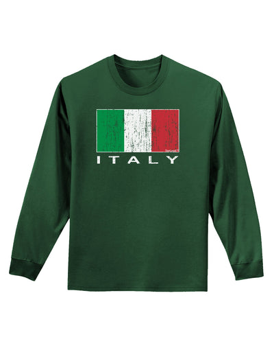 Italian Flag - Italy Text Distressed Adult Long Sleeve Dark T-Shirt by TooLoud-TooLoud-Dark-Green-Small-Davson Sales