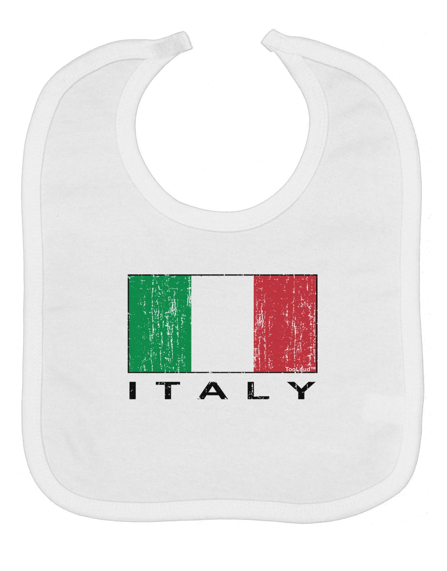 Italian Flag - Italy Text Distressed Baby Bib by TooLoud