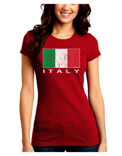 Italian Flag - Italy Text Distressed Juniors Crew Dark T-Shirt by TooLoud-T-Shirts Juniors Tops-TooLoud-Red-Juniors Fitted Small-Davson Sales