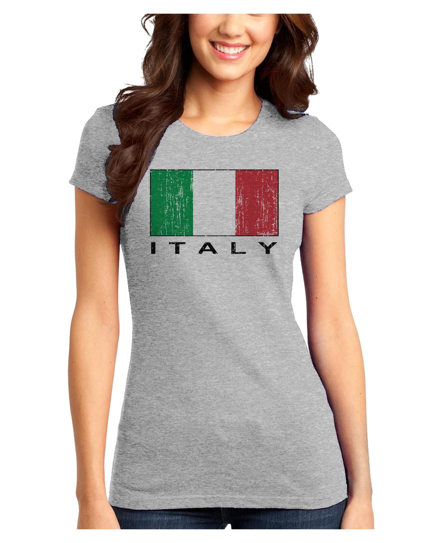 Italian Flag - Italy Text Distressed Juniors T-Shirt by TooLoud-Womens Juniors T-Shirt-TooLoud-Ash-Gray-Juniors Fitted X-Small-Davson Sales