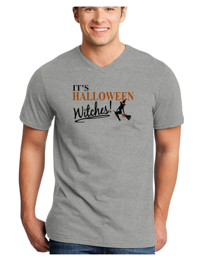 It's Halloween Witches Adult V-Neck T-shirt-Mens V-Neck T-Shirt-TooLoud-HeatherGray-Small-Davson Sales