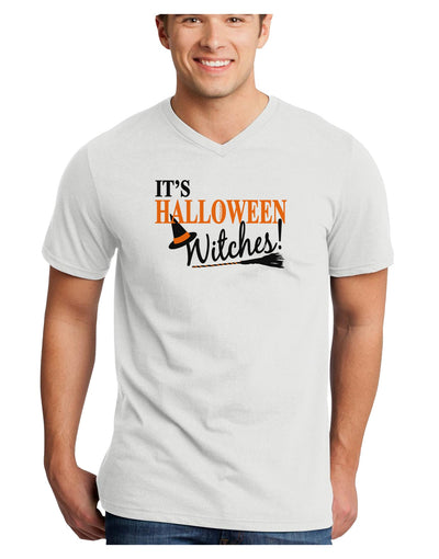 It's Halloween Witches Hat Adult V-Neck T-shirt-Mens V-Neck T-Shirt-TooLoud-White-Small-Davson Sales
