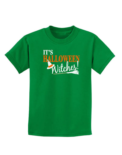 It's Halloween Witches Hat Childrens Dark T-Shirt-Childrens T-Shirt-TooLoud-Kelly-Green-X-Small-Davson Sales