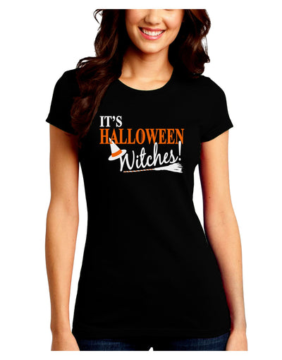 It's Halloween Witches Hat Juniors Crew Dark T-Shirt-T-Shirts Juniors Tops-TooLoud-Black-Juniors Fitted Small-Davson Sales