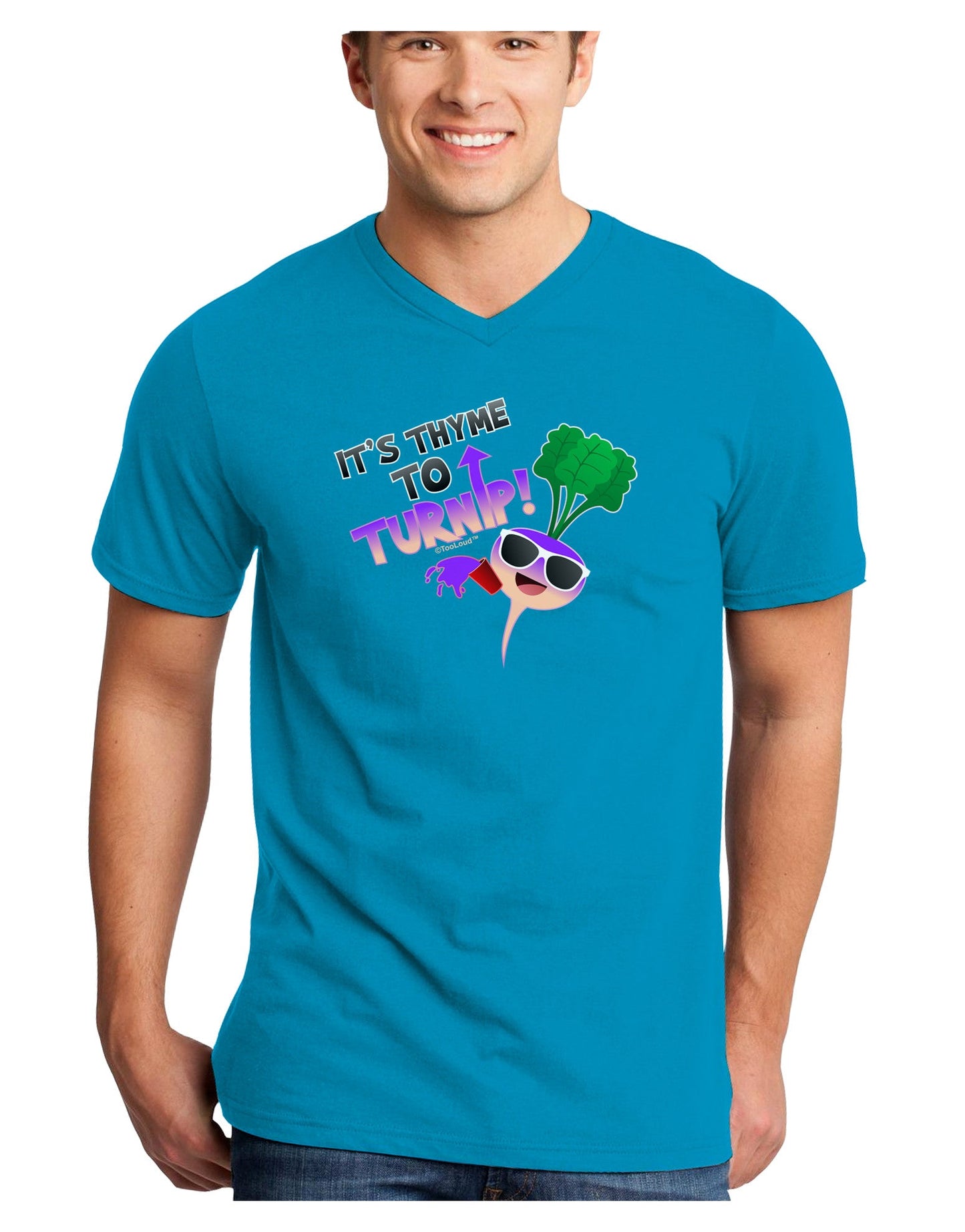 It's Thyme To Turnip Adult Dark V-Neck T-Shirt-Mens V-Neck T-Shirt-TooLoud-Turquoise-Small-Davson Sales