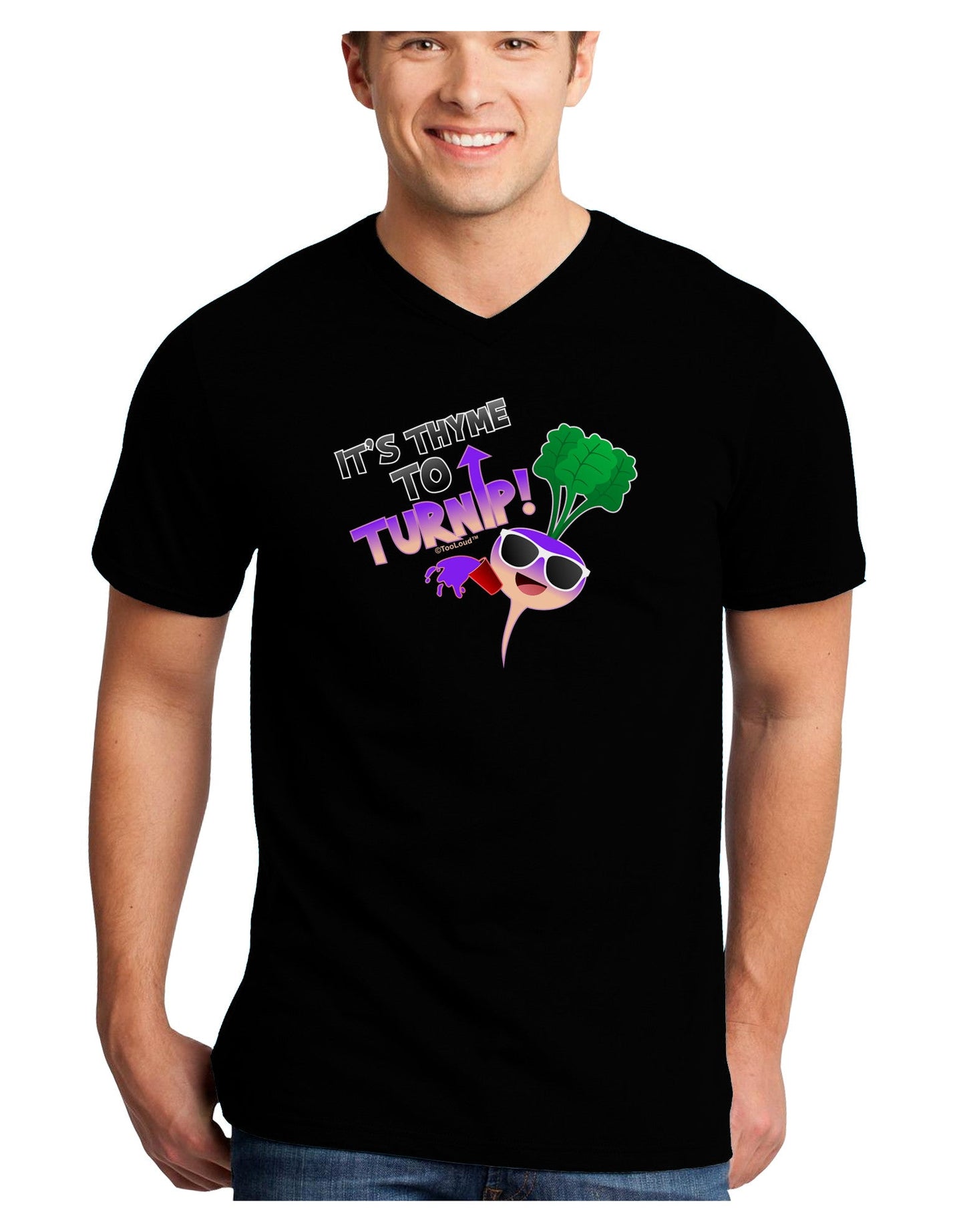 It's Thyme To Turnip Adult Dark V-Neck T-Shirt-Mens V-Neck T-Shirt-TooLoud-Black-Small-Davson Sales