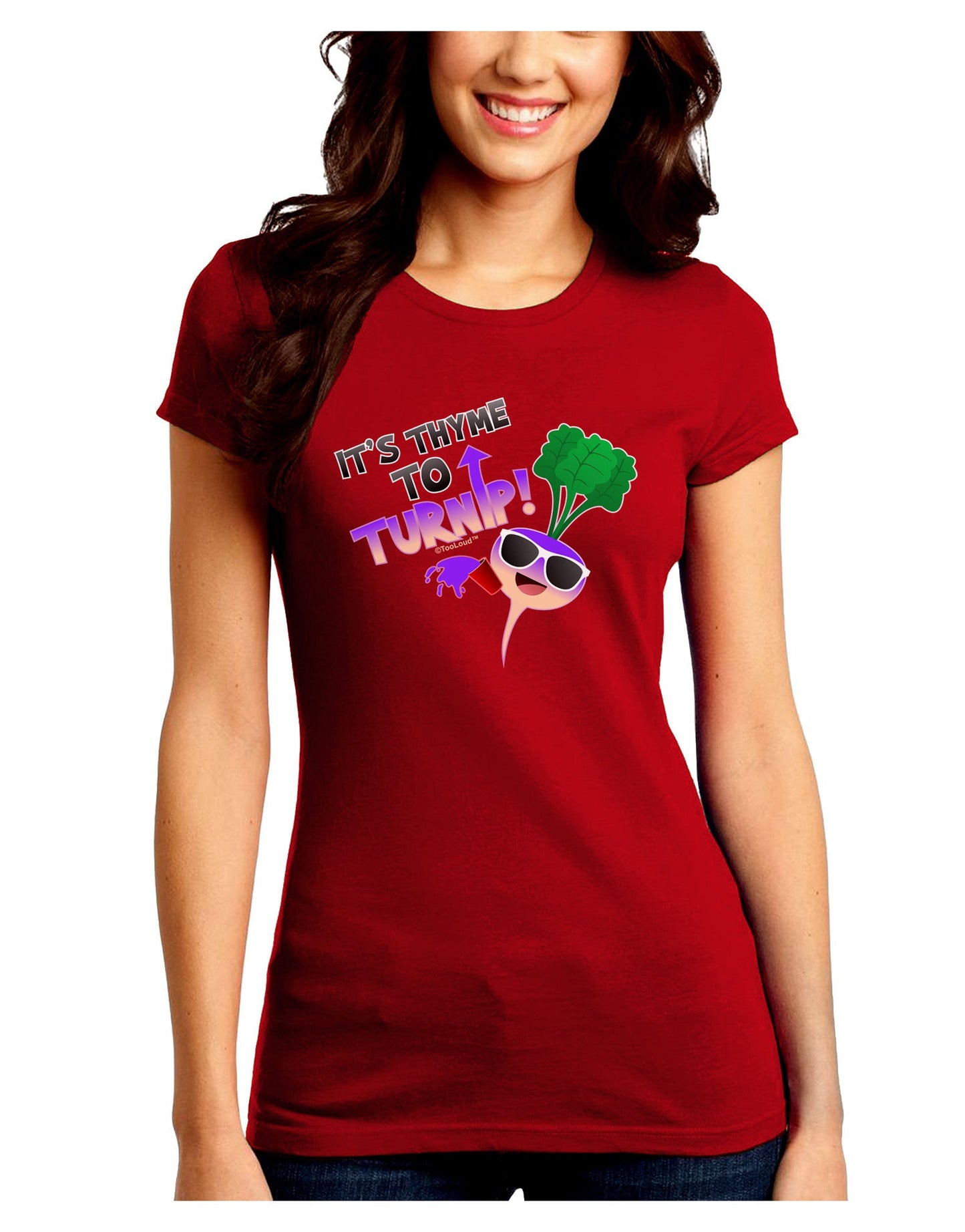 It's Thyme To Turnip Juniors Petite Crew Dark T-Shirt-T-Shirts Juniors Tops-TooLoud-Red-Juniors Fitted Small-Davson Sales