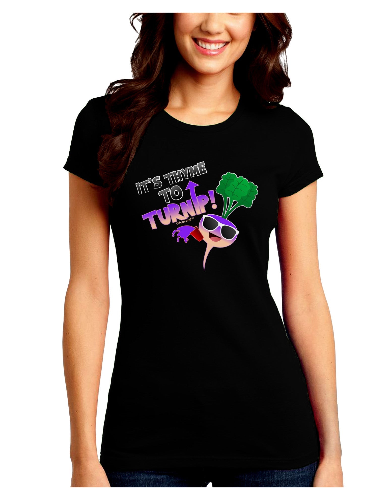 It's Thyme To Turnip Juniors Petite Crew Dark T-Shirt-T-Shirts Juniors Tops-TooLoud-Black-Juniors Fitted Small-Davson Sales