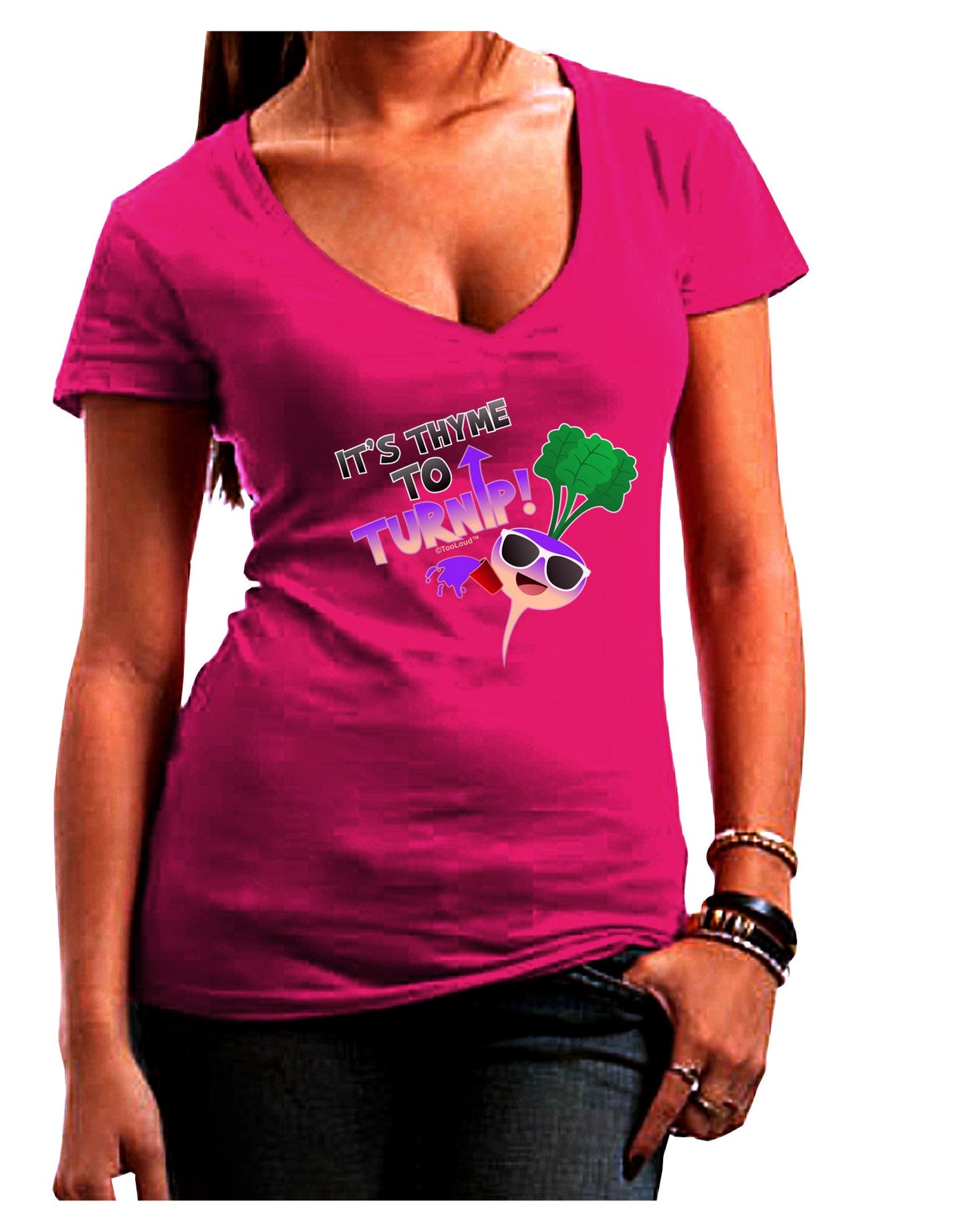 It's Thyme To Turnip Womens V-Neck Dark T-Shirt-Womens V-Neck T-Shirts-TooLoud-Hot-Pink-Juniors Fitted Small-Davson Sales