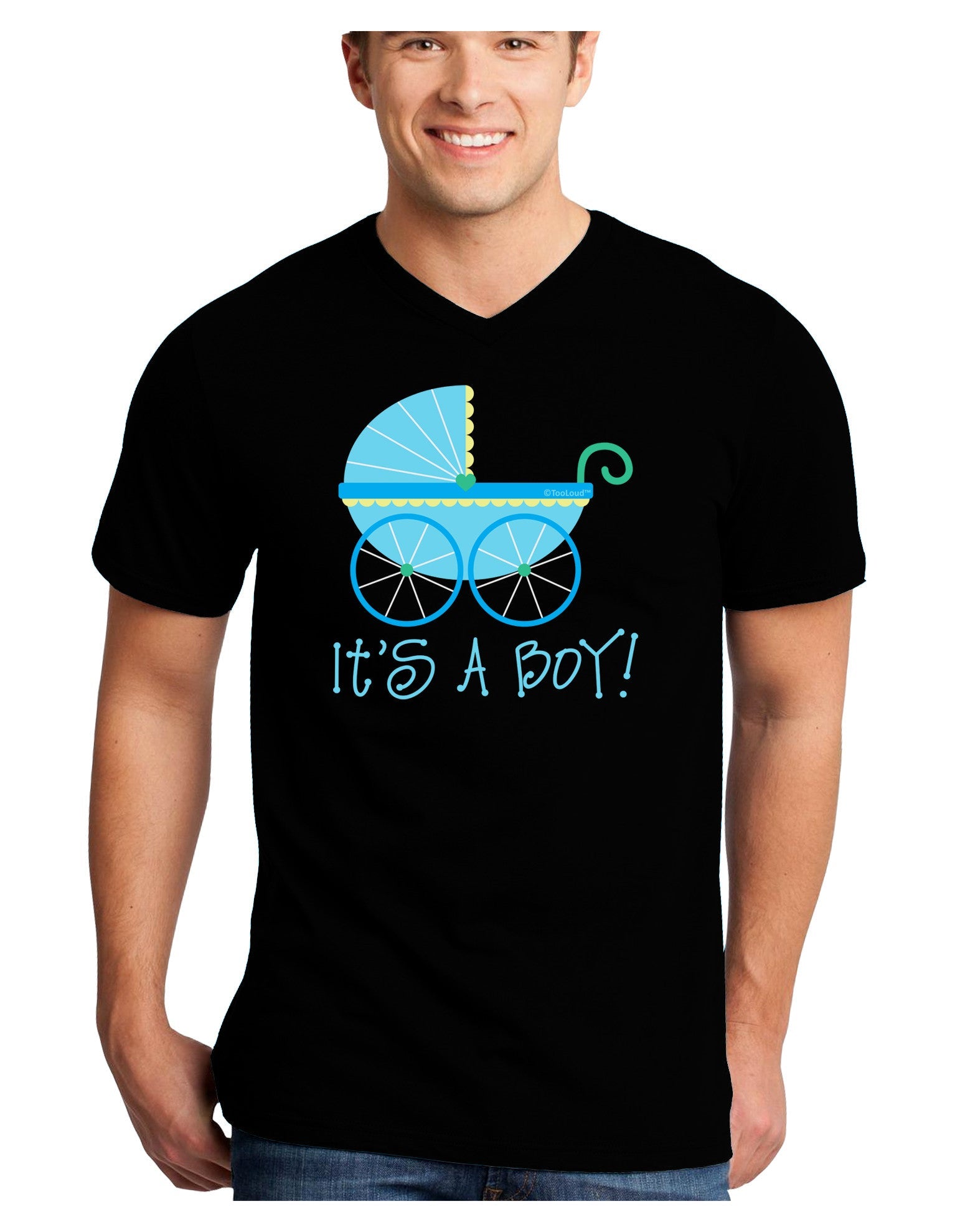It's a Boy - Baby Boy Carriage Adult Dark V-Neck T-Shirt-TooLoud-Black-Small-Davson Sales