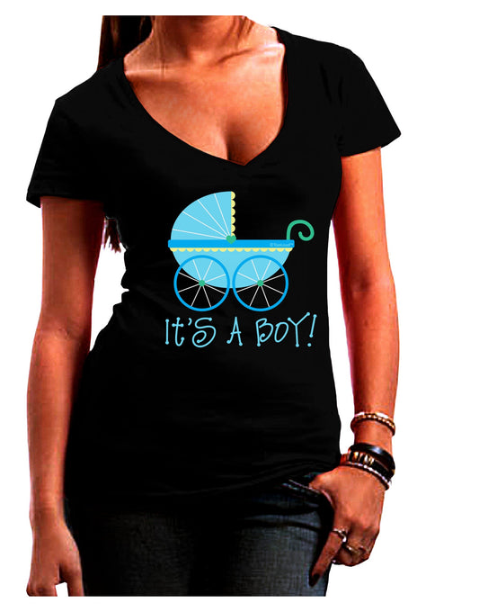 It's a Boy - Baby Boy Carriage Juniors V-Neck Dark T-Shirt-Womens V-Neck T-Shirts-TooLoud-Black-Juniors Fitted Small-Davson Sales