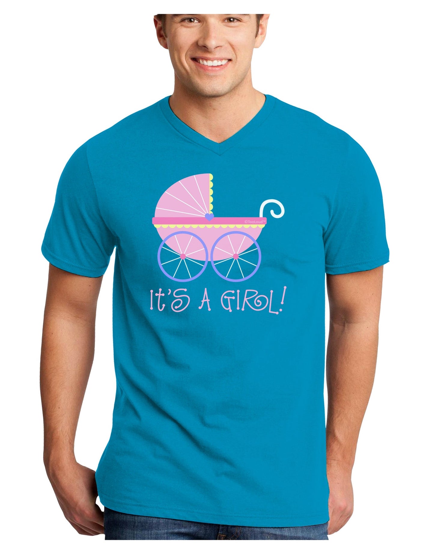 It's a Girl - Baby Carriage Adult Dark V-Neck T-Shirt-TooLoud-Turquoise-Small-Davson Sales
