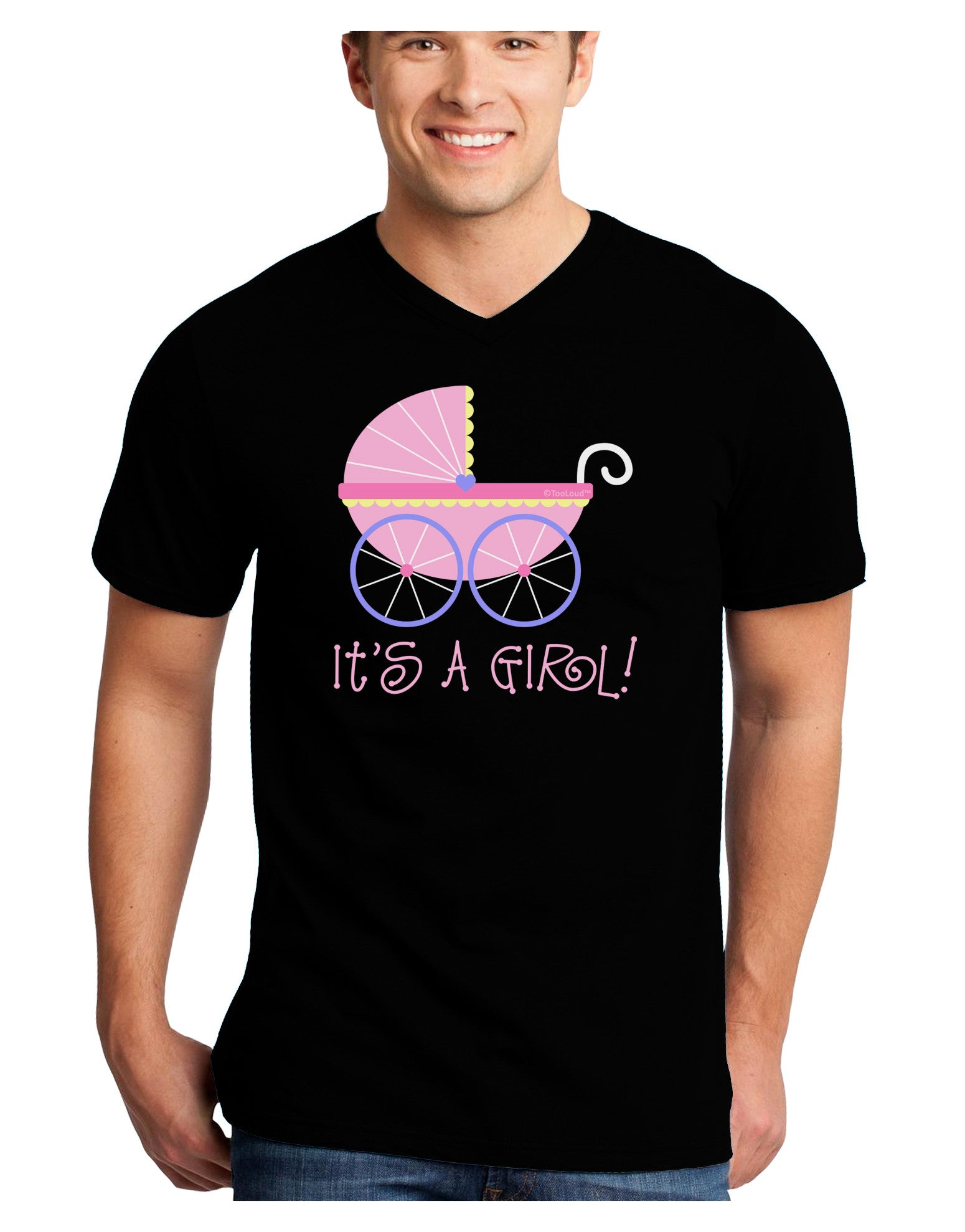It's a Girl - Baby Carriage Adult Dark V-Neck T-Shirt-TooLoud-Black-Small-Davson Sales
