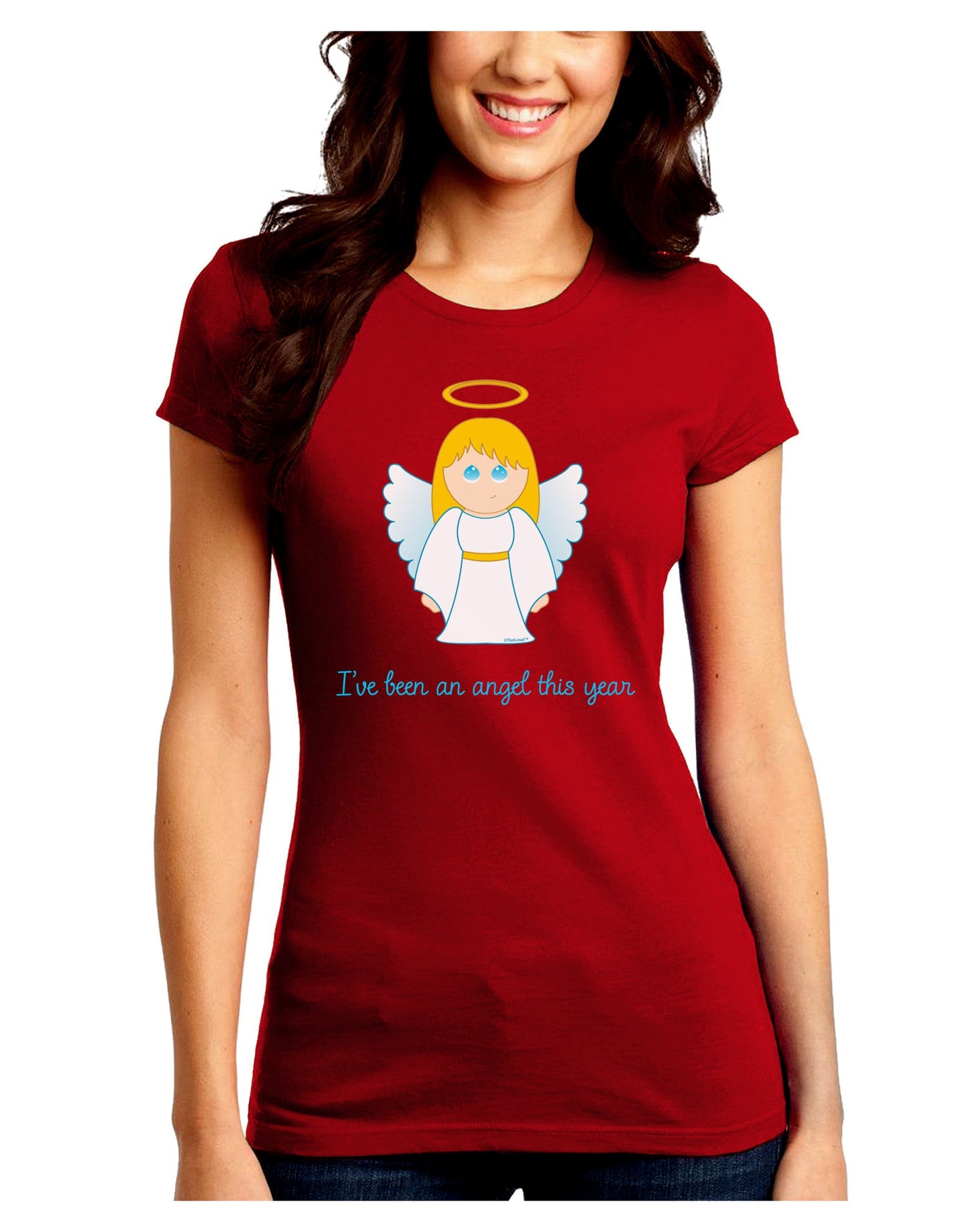 I've Been An Angel This Year Cute Christmas Angel Juniors Crew Dark T-Shirt-T-Shirts Juniors Tops-TooLoud-Red-Juniors Fitted Small-Davson Sales