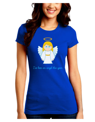 I've Been An Angel This Year Cute Christmas Angel Juniors Crew Dark T-Shirt-T-Shirts Juniors Tops-TooLoud-Royal-Blue-Juniors Fitted Small-Davson Sales