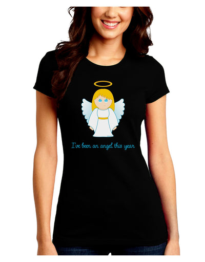 I've Been An Angel This Year Cute Christmas Angel Juniors Crew Dark T-Shirt-T-Shirts Juniors Tops-TooLoud-Black-Juniors Fitted Small-Davson Sales