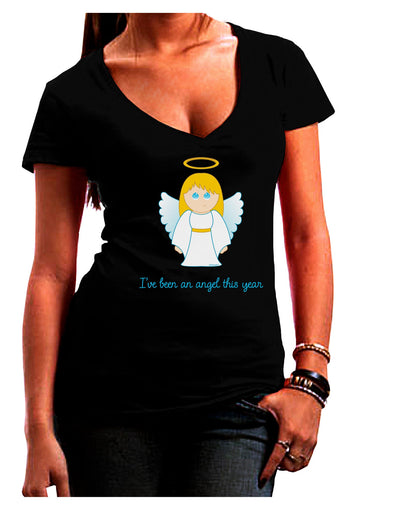 I've Been An Angel This Year Cute Christmas Angel Juniors V-Neck Dark T-Shirt-Womens V-Neck T-Shirts-TooLoud-Black-Juniors Fitted Small-Davson Sales