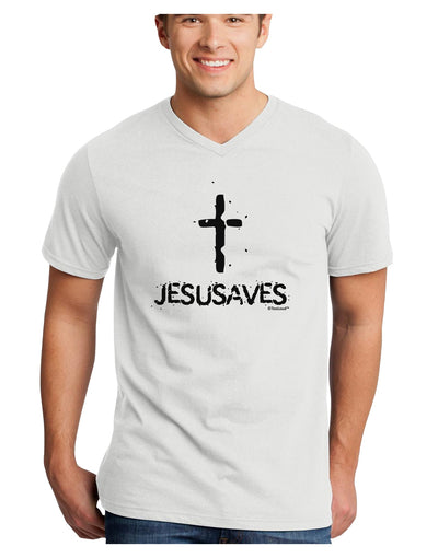 JESUSAVES - Jesus Saves Cross Design Adult V-Neck T-shirt by TooLoud-Mens V-Neck T-Shirt-TooLoud-White-Small-Davson Sales