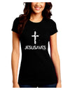 JESUSAVES - Jesus Saves Cross Design Juniors Crew Dark T-Shirt by TooLoud-T-Shirts Juniors Tops-TooLoud-Black-Juniors Fitted Small-Davson Sales