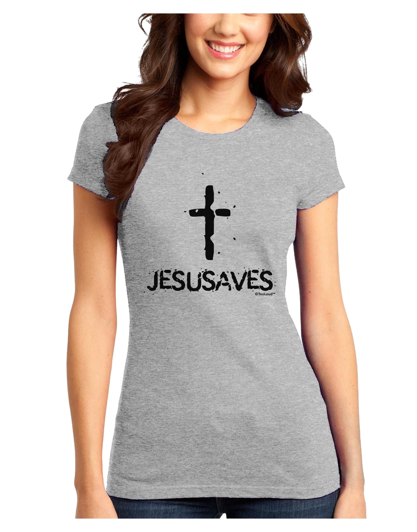 JESUSAVES - Jesus Saves Cross Design Juniors T-Shirt by TooLoud-Womens Juniors T-Shirt-TooLoud-Ash-Gray-Juniors Fitted X-Small-Davson Sales