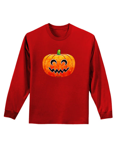 Jack-O-Lantern Watercolor Adult Long Sleeve Dark T-Shirt-TooLoud-Red-Small-Davson Sales