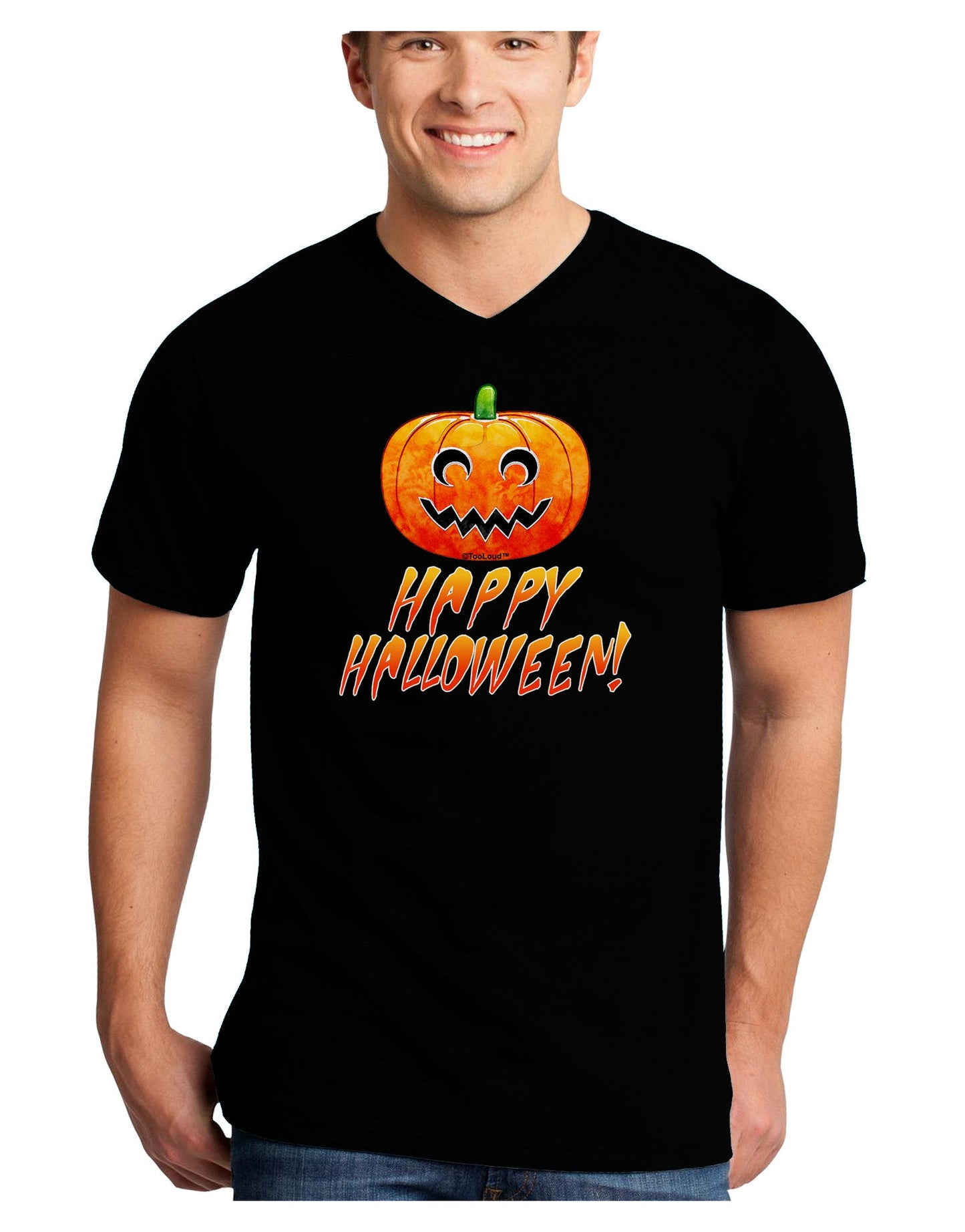 Jack-O-Lantern Watercolor Halloween Adult Dark V-Neck T-Shirt-TooLoud-Black-Small-Davson Sales