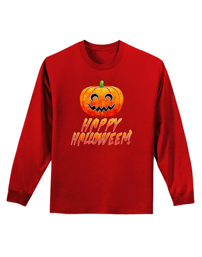 Jack-O-Lantern Watercolor Halloween Adult Long Sleeve Dark T-Shirt-TooLoud-Red-Small-Davson Sales