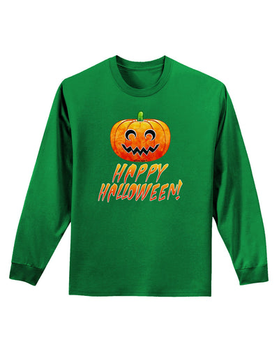 Jack-O-Lantern Watercolor Halloween Adult Long Sleeve Dark T-Shirt-TooLoud-Kelly-Green-Small-Davson Sales