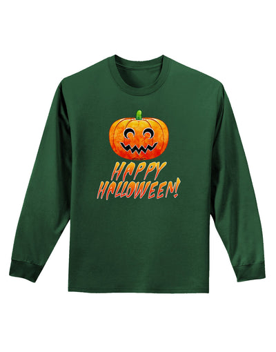 Jack-O-Lantern Watercolor Halloween Adult Long Sleeve Dark T-Shirt-TooLoud-Dark-Green-Small-Davson Sales