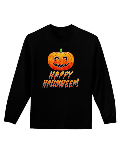 Jack-O-Lantern Watercolor Halloween Adult Long Sleeve Dark T-Shirt-TooLoud-Black-Small-Davson Sales
