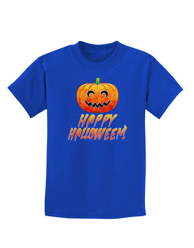 Jack-O-Lantern Watercolor Halloween Childrens Dark T-Shirt-Childrens T-Shirt-TooLoud-Royal-Blue-X-Small-Davson Sales