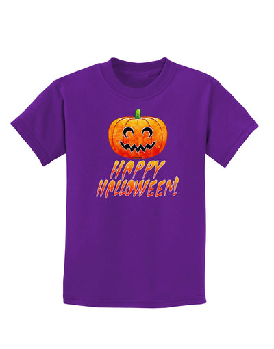 Jack-O-Lantern Watercolor Halloween Childrens Dark T-Shirt-Childrens T-Shirt-TooLoud-Purple-X-Small-Davson Sales