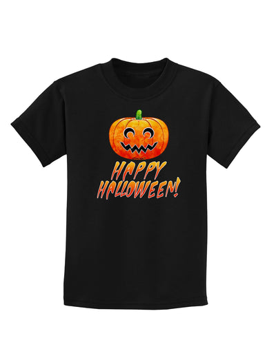 Jack-O-Lantern Watercolor Halloween Childrens Dark T-Shirt-Childrens T-Shirt-TooLoud-Black-X-Small-Davson Sales