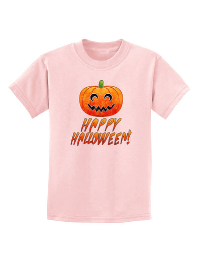 Jack-O-Lantern Watercolor Halloween Childrens T-Shirt-Childrens T-Shirt-TooLoud-PalePink-X-Small-Davson Sales