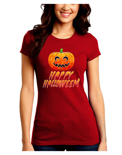 Jack-O-Lantern Watercolor Halloween Juniors Crew Dark T-Shirt-T-Shirts Juniors Tops-TooLoud-Red-Juniors Fitted Small-Davson Sales