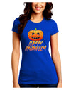 Jack-O-Lantern Watercolor Halloween Juniors Crew Dark T-Shirt-T-Shirts Juniors Tops-TooLoud-Royal-Blue-Juniors Fitted Small-Davson Sales