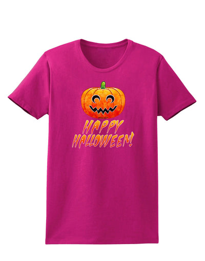 Jack-O-Lantern Watercolor Halloween Womens Dark T-Shirt-TooLoud-Hot-Pink-Small-Davson Sales