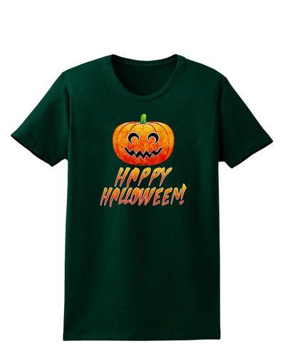 Jack-O-Lantern Watercolor Halloween Womens Dark T-Shirt-TooLoud-Forest-Green-Small-Davson Sales