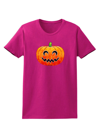 Jack-O-Lantern Watercolor Womens Dark T-Shirt-TooLoud-Hot-Pink-Small-Davson Sales