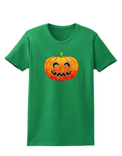 Jack-O-Lantern Watercolor Womens Dark T-Shirt-TooLoud-Kelly-Green-X-Small-Davson Sales