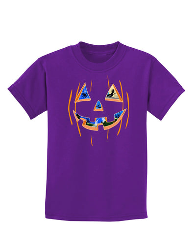 Jack O Lanterns Point of View Pumpkin Childrens Dark T-Shirt-Childrens T-Shirt-TooLoud-Purple-X-Small-Davson Sales