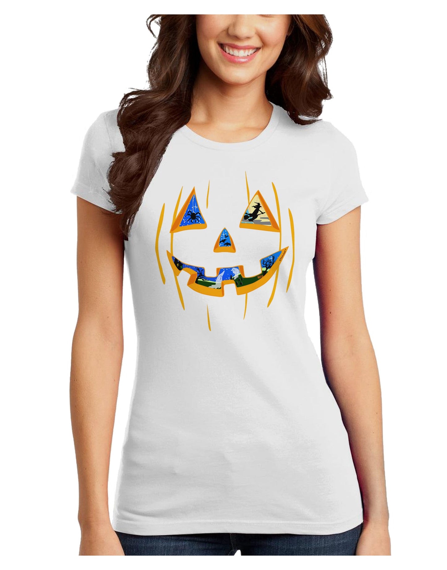 Jack O Lanterns Point of View Pumpkin Juniors T-Shirt-Womens Juniors T-Shirt-TooLoud-White-Juniors Fitted XS-Davson Sales