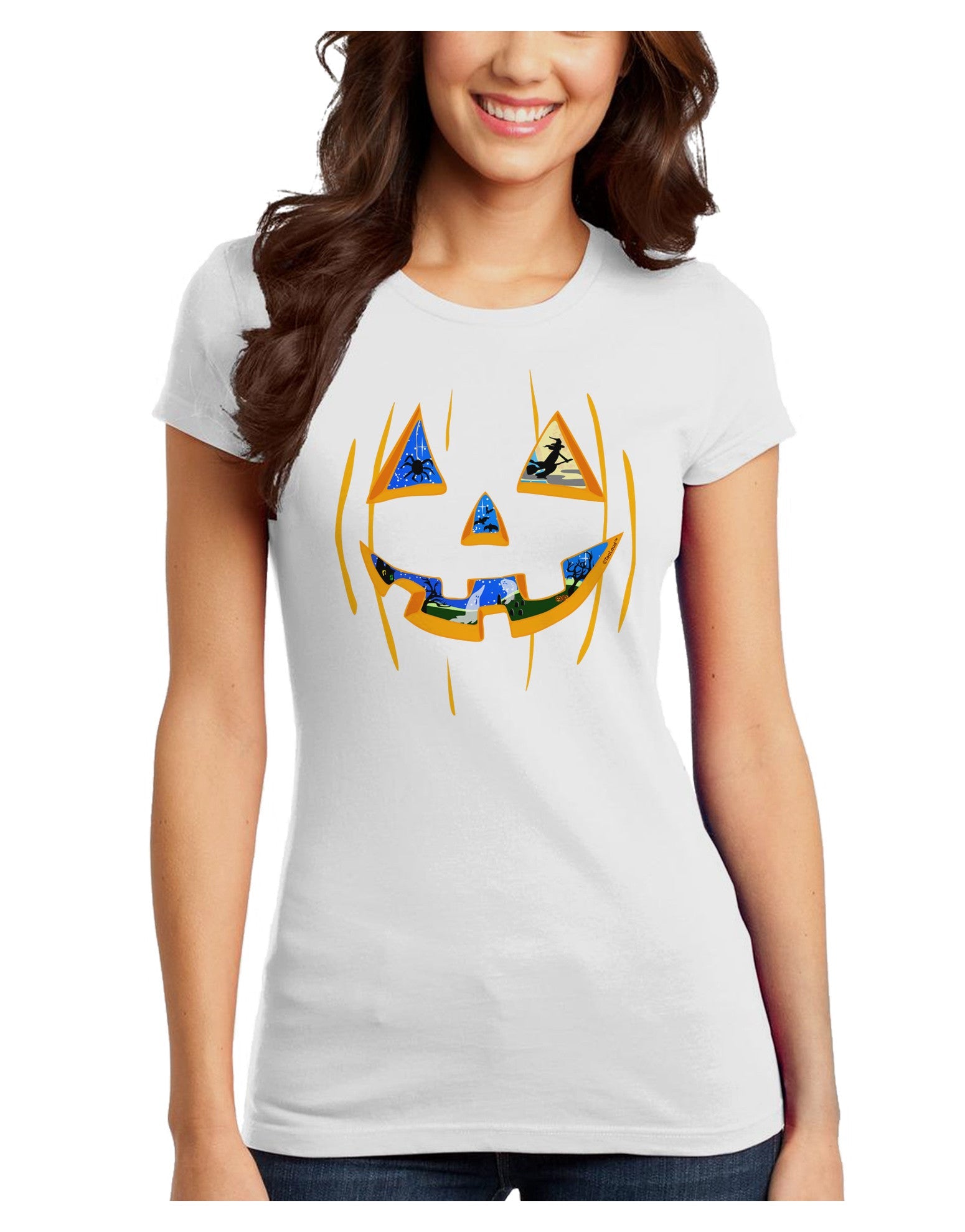 Jack O Lanterns Point of View Pumpkin Juniors T-Shirt-Womens Juniors T-Shirt-TooLoud-White-Juniors Fitted XS-Davson Sales