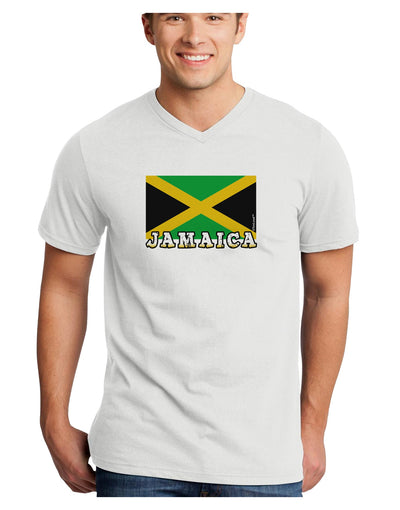 Jamaica Flag Adult V-Neck T-shirt-Mens V-Neck T-Shirt-TooLoud-White-Small-Davson Sales