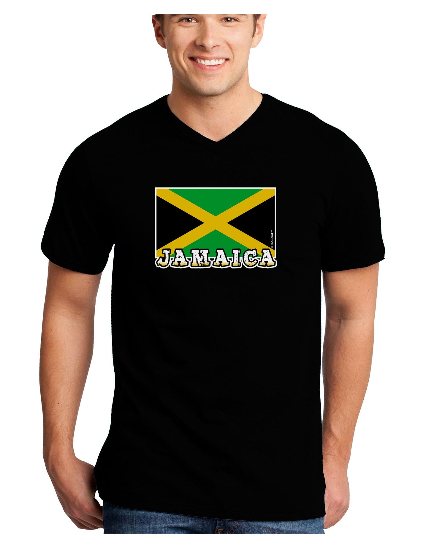 Jamaica Flag Dark Adult Dark V-Neck T-Shirt-TooLoud-Black-Small-Davson Sales
