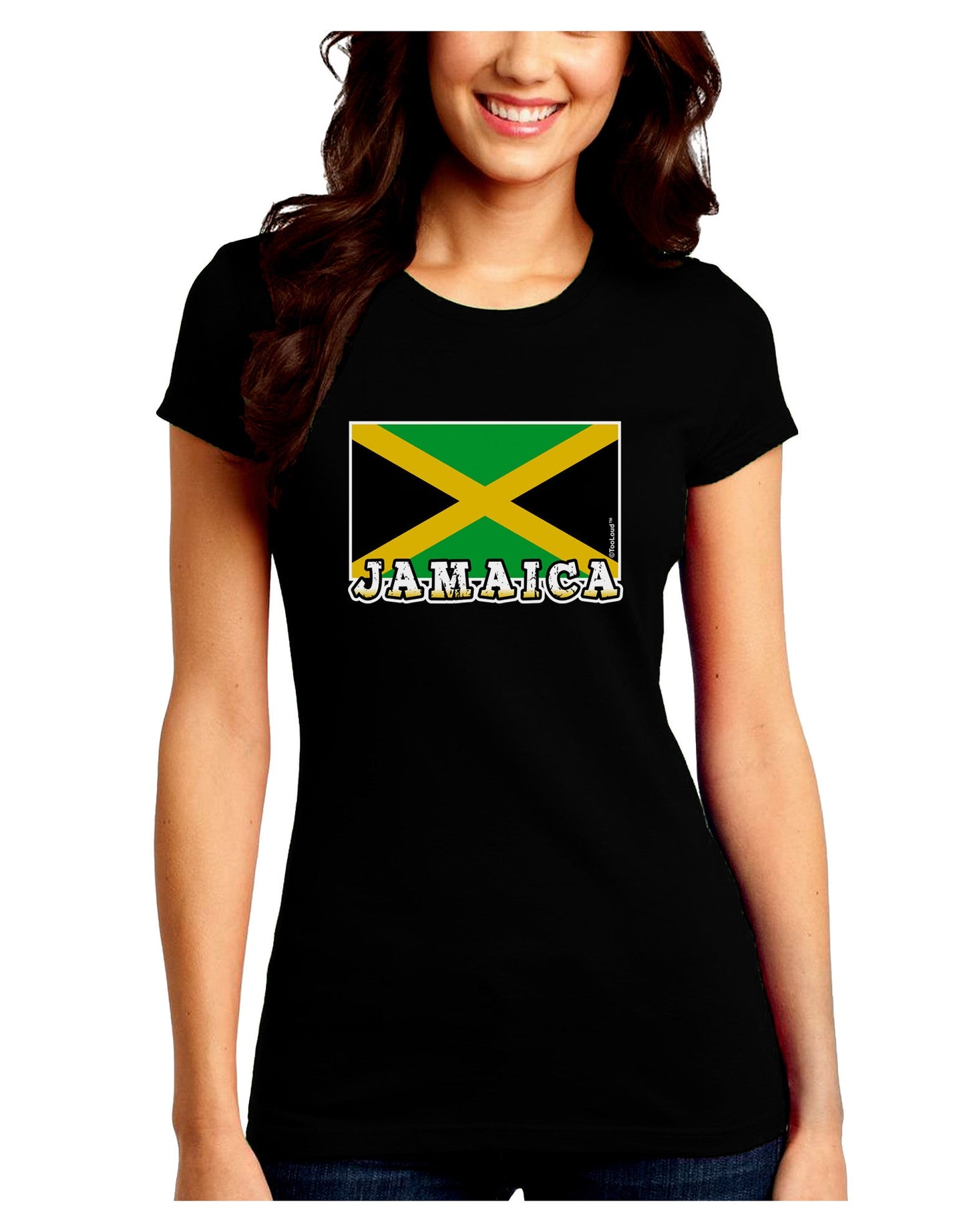 Jamaica Flag Dark Juniors Petite Crew Dark T-Shirt-T-Shirts Juniors Tops-TooLoud-Black-Juniors Fitted Small-Davson Sales