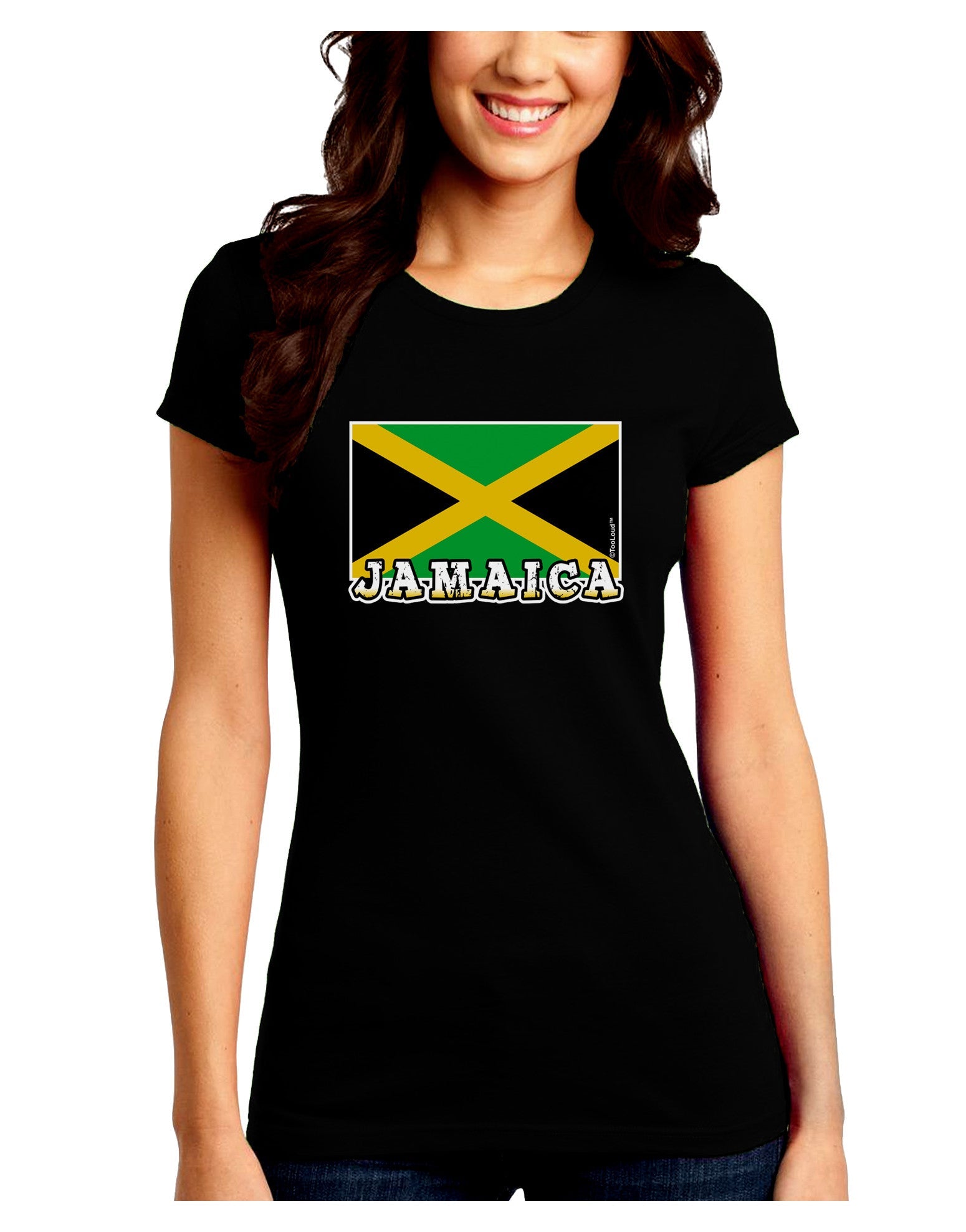 Jamaica Flag Dark Juniors Petite Crew Dark T-Shirt-T-Shirts Juniors Tops-TooLoud-Black-Juniors Fitted Small-Davson Sales