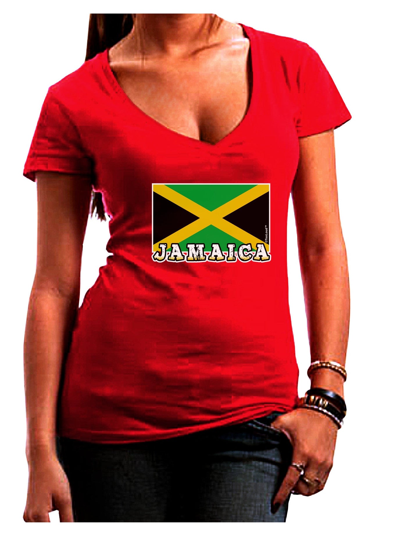 Jamaica Flag Dark Womens V-Neck Dark T-Shirt-Womens V-Neck T-Shirts-TooLoud-Red-Juniors Fitted Small-Davson Sales